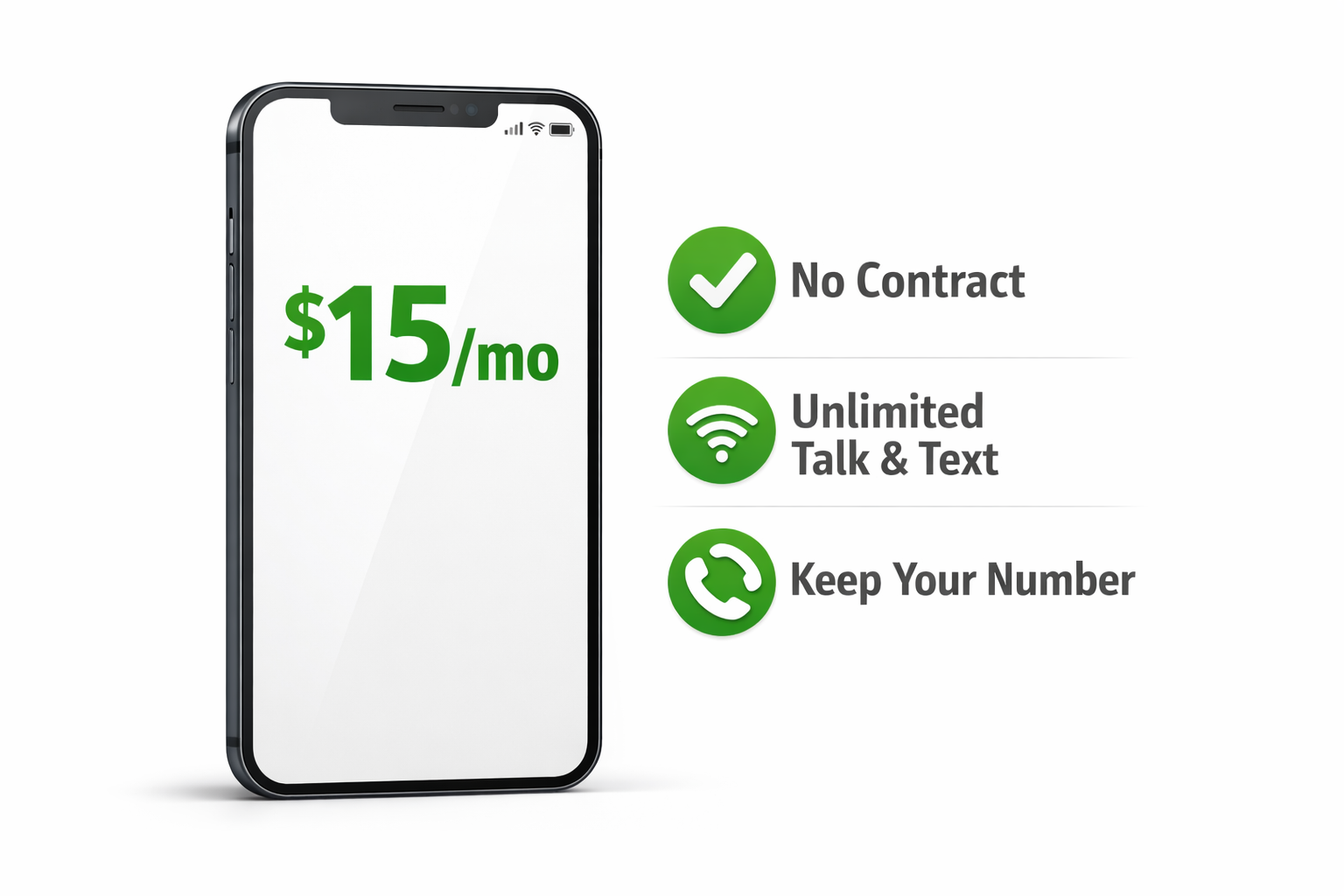 Prepaid cell phone plans hero image showing no contract and low monthly cost